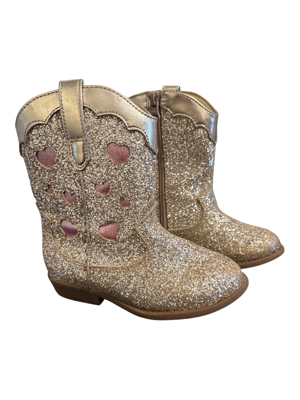 CAT & JACK GLITTER PINK HEART COWGIRL BOOTS SO SPECIAL & FUN